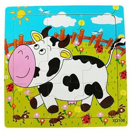Bluelans Multicolor Animals Wooden 9 Pieces Colorful Jigsaw Puzzle Toy Toddler For Kids-Cow