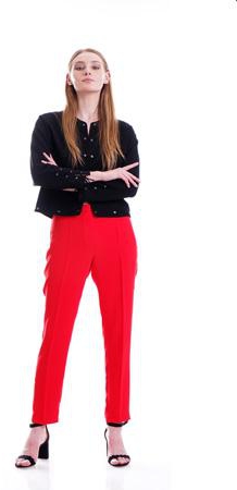 Modern Front Zip Fastening Straight Leg Pants - Size: L (Red)