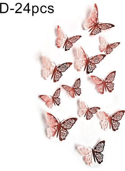 24-Piece Hollow 3D Butterfly Wall Sticker Set Pink