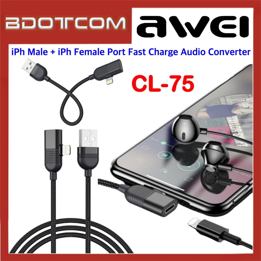 Awei CL-75 3 in 1 Lightning Male Interface + Lightning Female Port Fast Charge