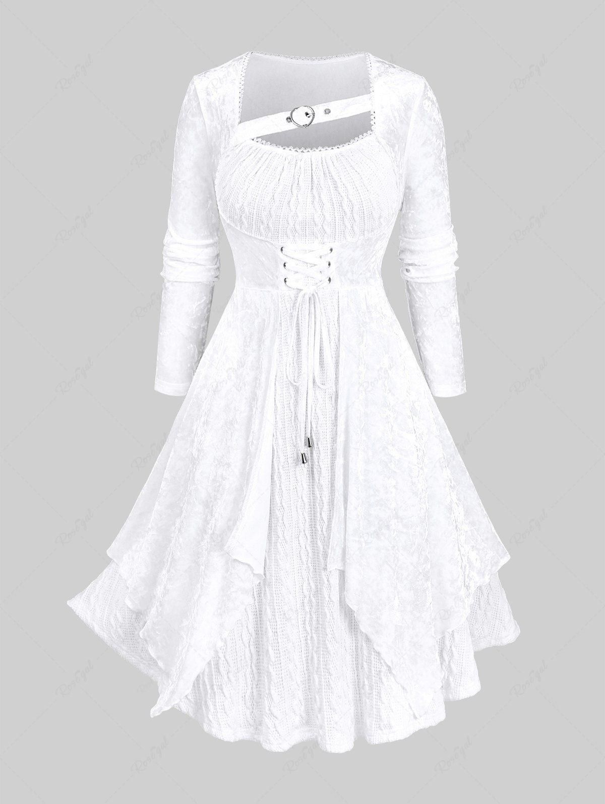 Plus Size Grommets Lace-up Asymmetrical Velvet Layered Lace Trim Cable Knit Textured Sweater Dress - 3x | Us 22-24