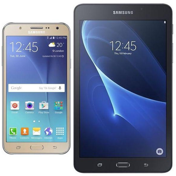 Samsung Galaxy J7 J710FD - 16GB, 4G LTE, Gold with Samsung Galaxy Tab A T280 - 7 Inch, 8GB, WiFi, Black