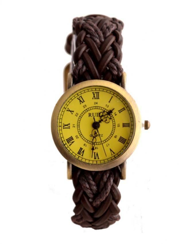 BLW-402 Braided Leather Watch - Dark Brown