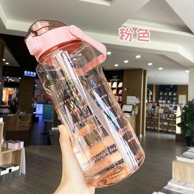 2000ML Daily Reminder Water Bottle With Straw/Scale - Pink.