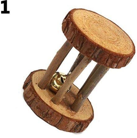 Bluelans Natural Dumbells Unicycle Bell Roller Pet Chew Toy For Guinea Pigs Rat Rabbits (Bark Big Roller)