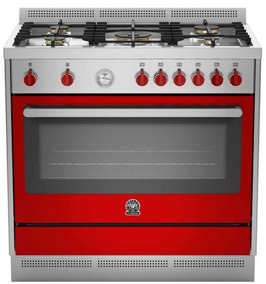La Germania RIS95C81AXR Stainless Cooker Prima 5 Gas Burners with 2 Fans - Red 90x60 cm