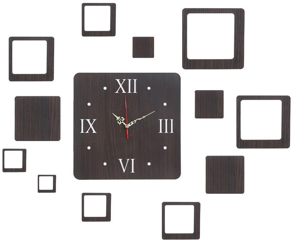 احصل على ساعة حائط خشب، تجميع ديكورى، علي شكل مربع - بني مع أفضل العروض | رنين.كوم