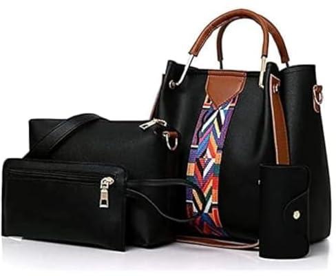 Homarket 4PCS Women Handbag Set, Soft PU Leather Top Handle Bags Set, Shoulder Bags Crossbody Bag Wallet Purse,Tote Bag (Black)