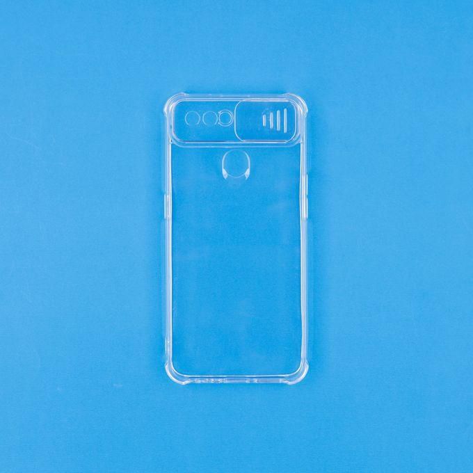 جراب أوبو من سيليكون شفاف مضاد للصدمات بجرار للكاميرا لموبايل أوبو (A5S / A7 / A12) - شفاف