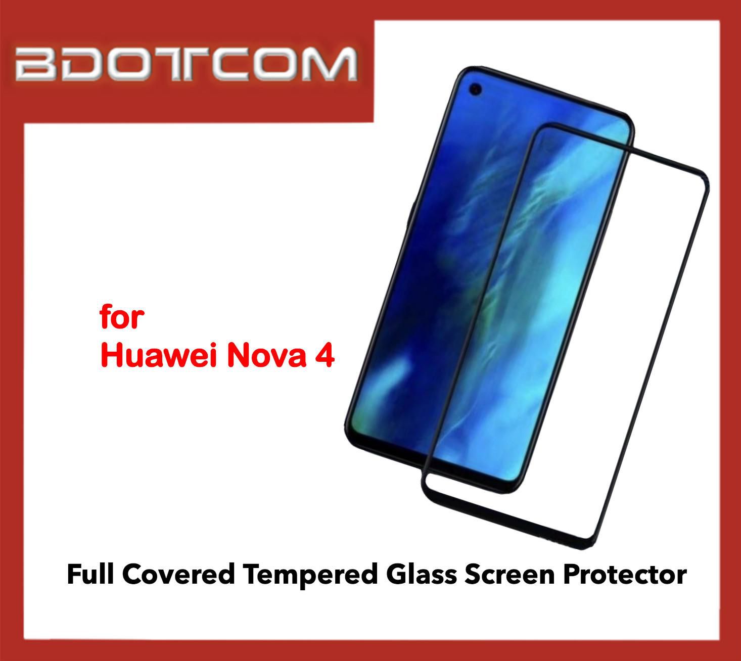 Bdotcom Full Covered Tempered Glass Screen Protector for Huawei Nova 4 (Black)