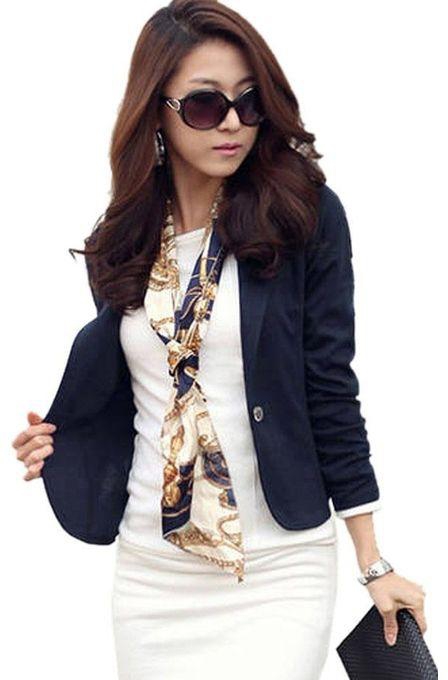 Sunweb Women OL Coat Lapel One Button Long Sleeve Short Suit Blazer Jackets Coats??ark Blue