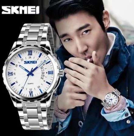 SKMEI 9069 Fashion Men's Business Watches Full Steel Quartz Dress Watches Luxury Calendar Waterproof