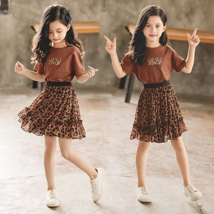Koolkidzstore Girls Suit Leopard Print Skirt With Top - 6 Sizes (Brown - White)