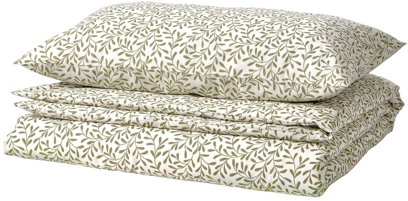 SORGMANTEL Duvet cover and pillowcase - white/green 150x200/50x80 cm