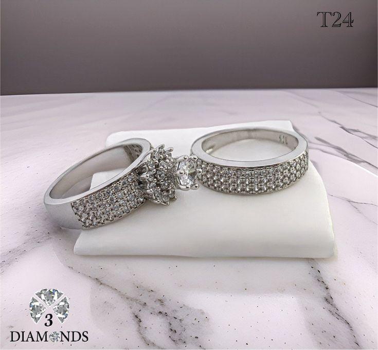 3Diamonds خاتم توينز للنساء مطلي بالبلاتين عالية الجودة ومرصع بحجر الزركون - سيلفر