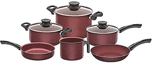Tramontina Paris Line Red 9 Piece Cookware Set | Large Non-stick Stock Pot, Casserole Pot, Sauce Pan, Frying Pan, Milk Boiler.