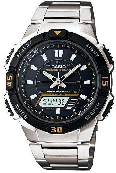 Casio AQS800WD Slim Solar Multi-Function Ana-Digi Sport Watch Silver Steel Band Men's Watch