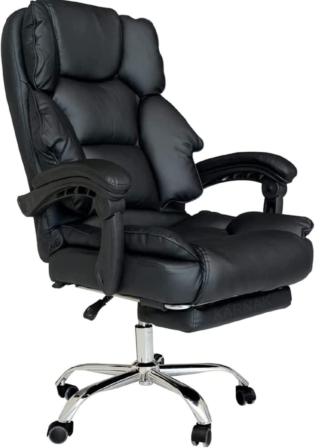 Karnak Executive Office Gaming Chair PU Leather 360 Swivel Desk Chair, High Back &amp; Adjustable Height Computer Table Chair, Soft Foam Gaming Study Chair Lumbar Support With Footrest (Black)
