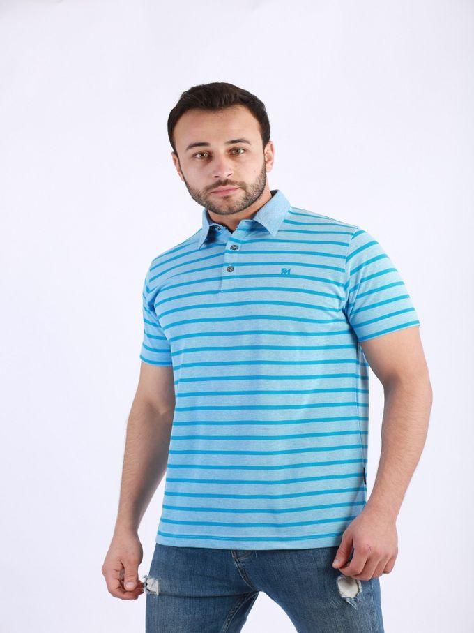 Masters Men Polo Shirt Half Sleeve Striped - Blue Sky