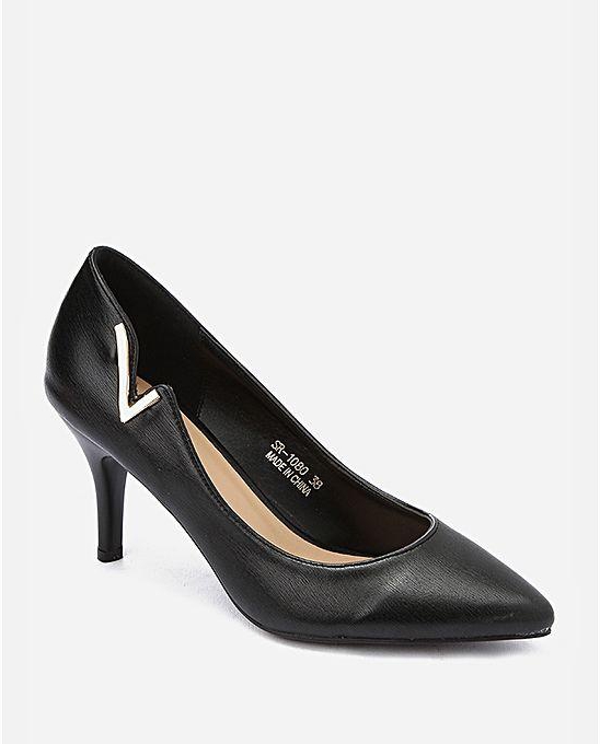 Shoe Room Heeled Textured Leather Shoes - Black
