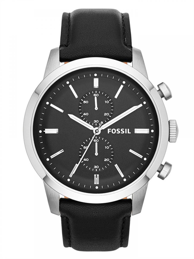 Fossil Men's Black Dial Leather Band Townsman Chronograph Watch [FS4866]