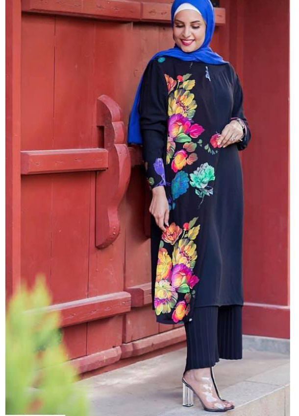 Violeta Black Floral Long Tunic