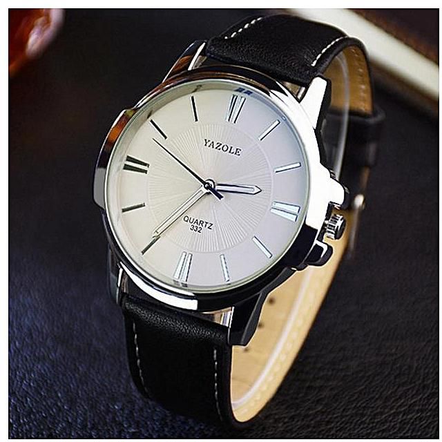 Yazole Men Luxury Stainless Steel Quartz Military Sport Leather Band Dial Wrist Watch