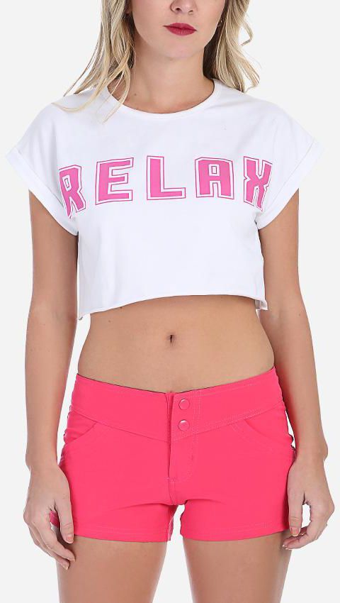 Ravin "Relax" Printed Crop Top - White & Fuchsia