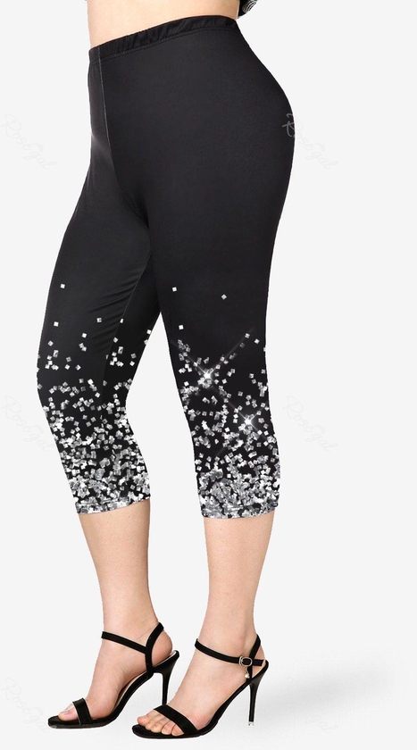 Plus Size Sparkle Glitter High Rise Capri Leggings - 5x | Us 30-32