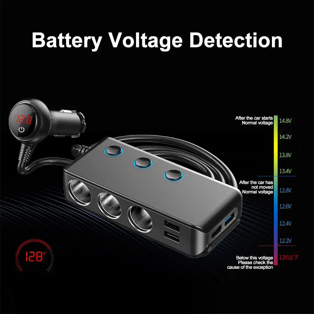 7in1 120W Multi Socket Car Charger Splitter 3 Way 12/24V 4 USB Charger