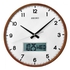 Seiko Analogue and Digital Wooden Brown Round Case White Dial Wall Clock QXL008-B