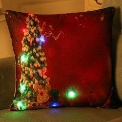 Decorative LED Light Glowing Christmas Tree Pillow Case - Red - W18 Inch * L18 Inch