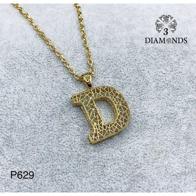 3Diamonds Pendant Necklace For Women Gold Plated Letter D
