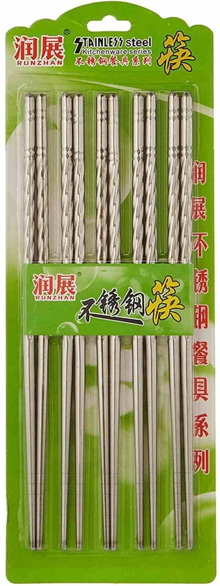 Runzhan Stainless Steel Chopsticks Silver 23cm 10 PCS