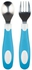 Get Dr. Brown'S Spoon And Fork Set For Kids, Soft Grip - White Blue with best offers | Raneen.com