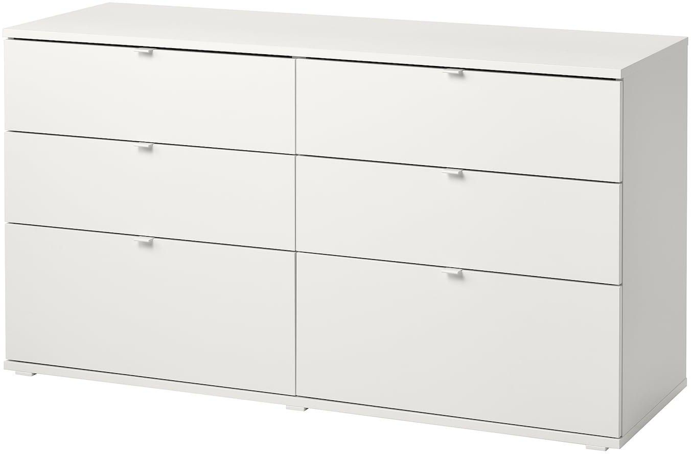 VIHALS Chest of 6 drawers - white/anchor/unlock-function 140x47x75 cm