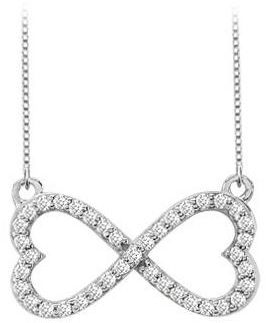 Infinity Cubic Zirconia Double Heart Design Necklace in 14K White Gold 0.50 Carat CZs