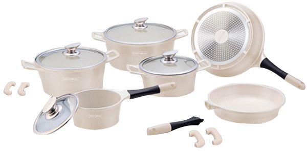Royalty Line RLE1014 -14 Pieces Ceramic Coating Cookware Set - Cream