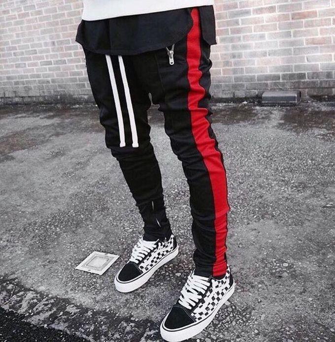 Black Joggers With Red Stripes