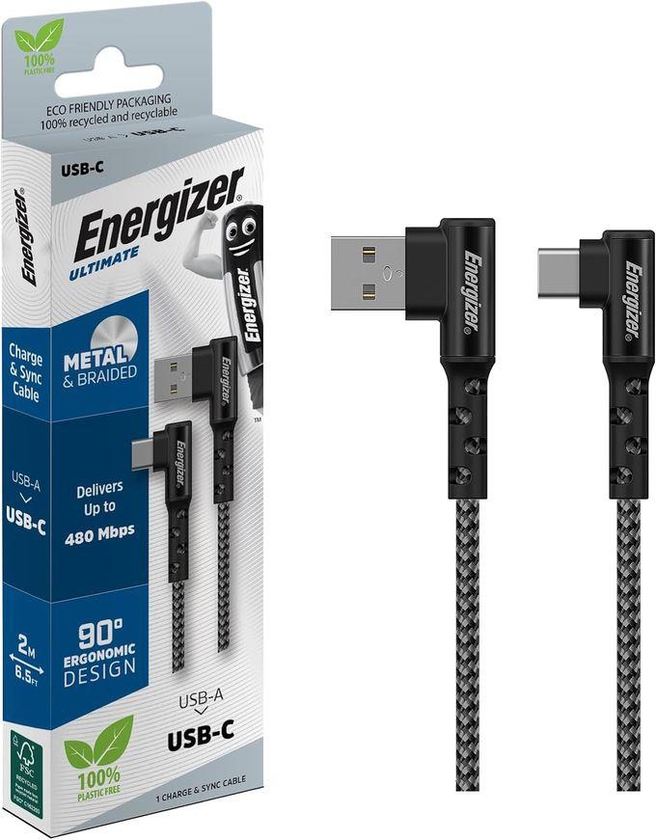 Energizer ENERGIZER CABLE USB-C 90 2M BLACK