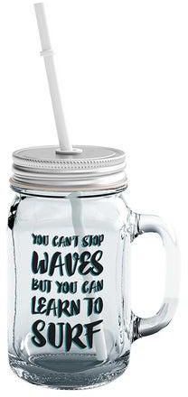 Glass Cant Stop Waves But Learn To Surf Motivational Quote Mason Jar With Straw Clear 15centimeter