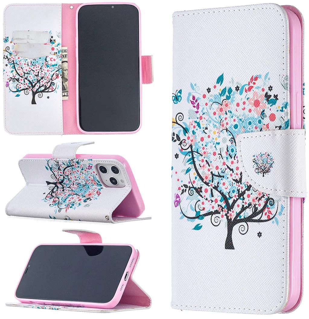 iPhone 12 Pro Max 6.7 inch Case, Flip PU Leather Wallet Magnetic Phone Bag Cover - Color tree