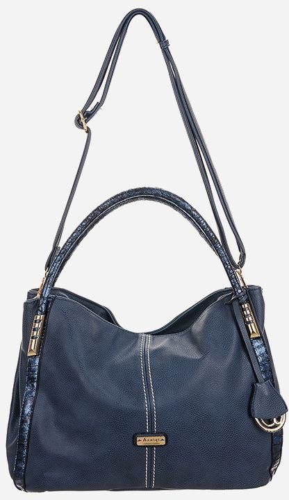 Aomiqi Spacious Leather Handbag - Navy Blue