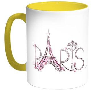قدح قهوة بصور معالم باريس- برج إيفل أصفر/ابيض 11أوقية