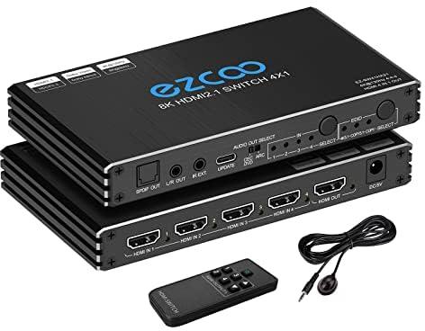 HDMI Switch 8K 4x1 120Hz 48Gbp, HDCP 2.3,ARC,VRR,CEC,HDMI Switcher 4 in 1 Out,4 Port HDMI Selector,IR Remote,3D,HDR 10,D-o-l-b-y Atmos,for QLED TV,PS5,Xbox,Fire Stick,Roku,Blu Ray,Projector