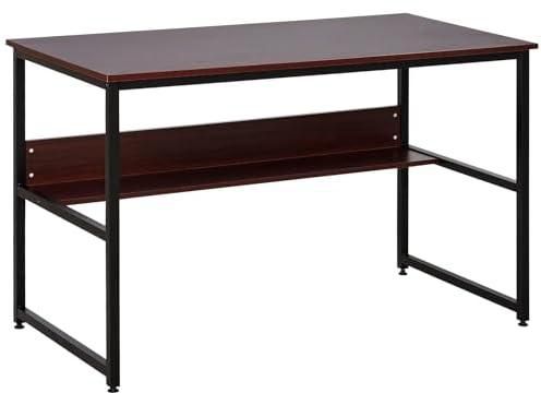 HOMCOM Computer Desk with Storage Shelf, 120 x 60cm Home Office Desk with Metal Frame, Study Table, Easy Assembly, Brown