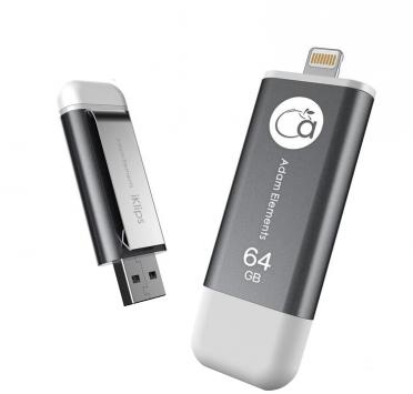 Adam Elements 64GB iKlips Apple Lightning Flash Drive Grey