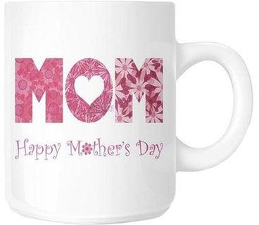 مج مطبوع بعبارة "Happy Mothers Day" أبيض/ وردي