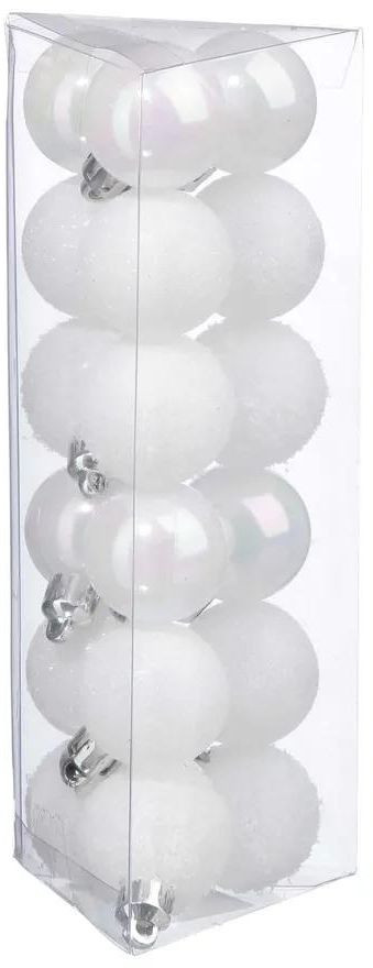 Atmosphera Plastic Bauble Set (18 Pc., 3 x 4.3 cm, White)
