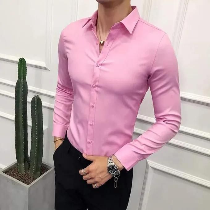 Pink Men's Official Long Sleeve Formal Shirt